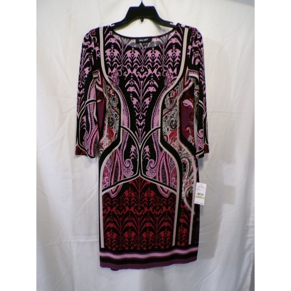 Nine West Women’s Multicolor Sheath Dress Size 4 Scoop Neck 3/4 Sleeve - Picture 1 of 5